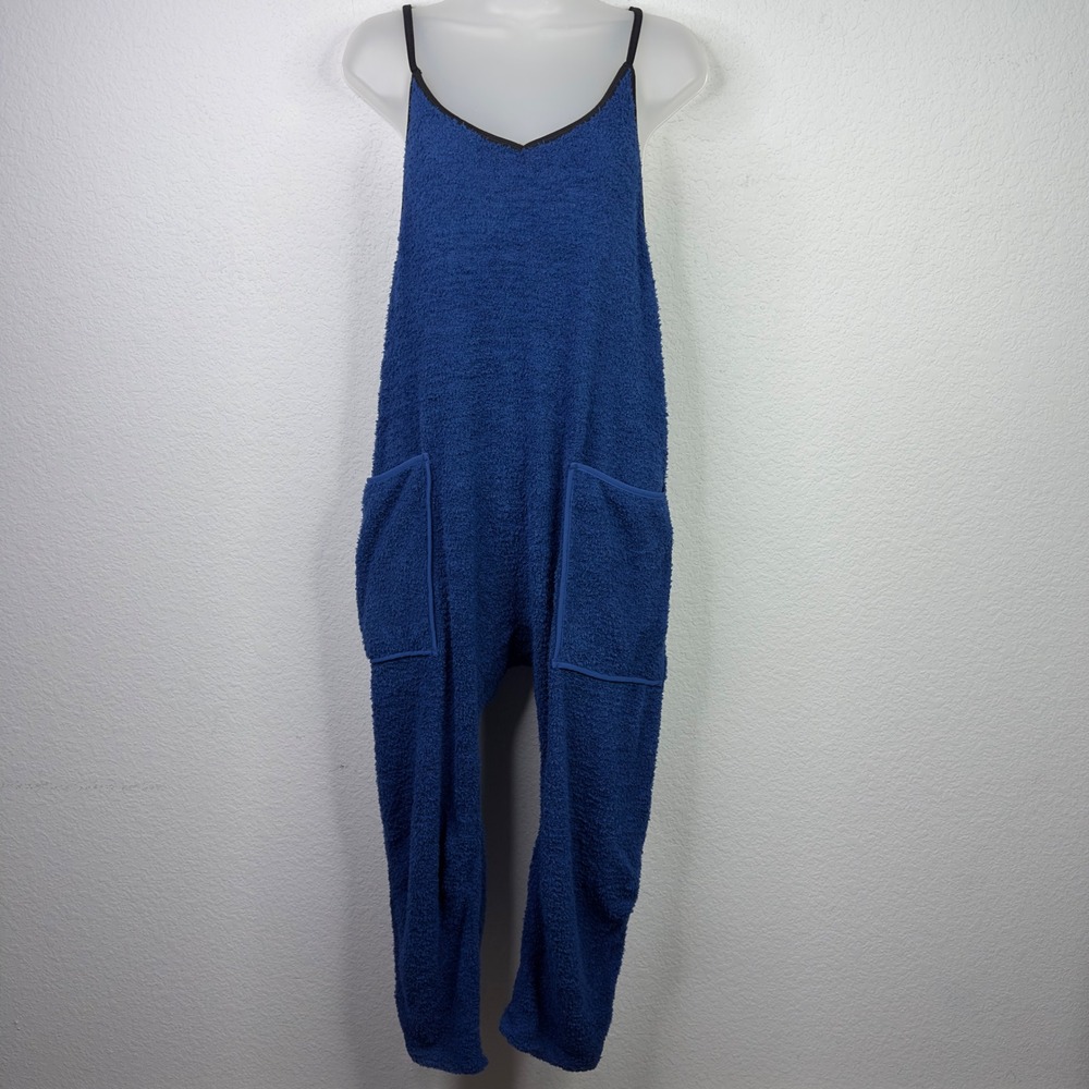 FP Movement Hot Shot Jumpsuit Women XS Blue Fleece Fuzzy Romper Loungewear Boho